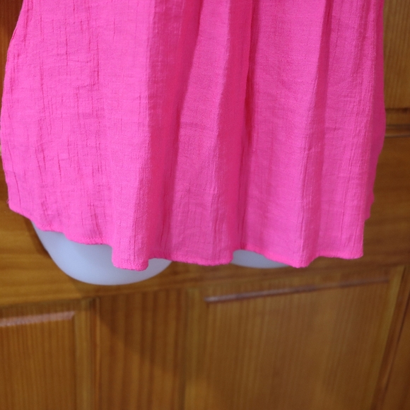 Nanette Lepore Vibrant Pink Ruffled Blouse 3/4 Sleeve Small Boho Chic Top - Picture 6 of 11